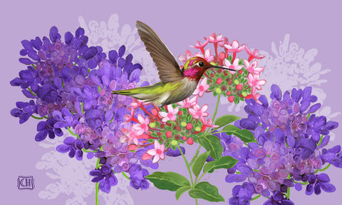 Hummingbird and Flowers Door Mat image 1