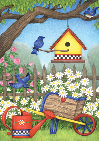 Birdhouse Daisies Flag image 1