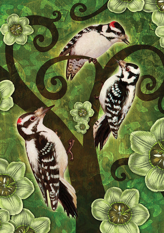 Downy And Hairy Woodpeckers Flag image 1