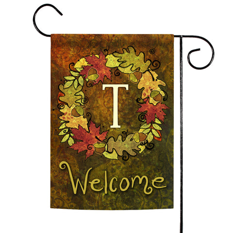 Fall Wreath Monogram T Flag image 1