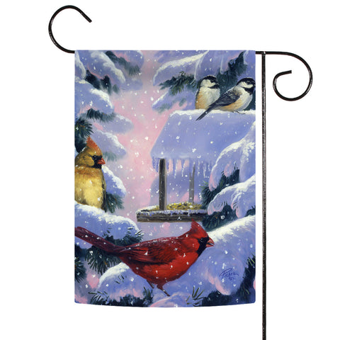 Snowy Cardinals And Chickadees Flag image 1