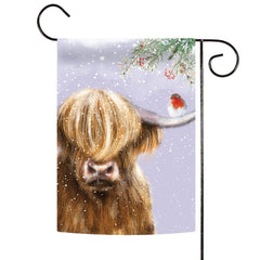 Winter Highland Cow Double Sided Cute Flag