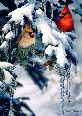 Snowy Fir Cardinals Flag image 1