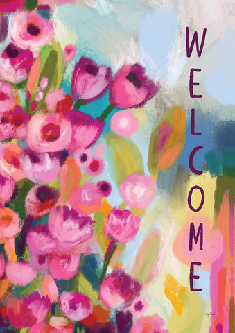Pink Flower Welcome Flag image 1