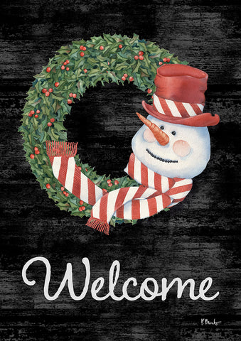 Snowman Wreath Welcome Flag image 1