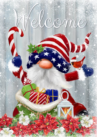 Patriotic Christmas Gnome Double Sided Flag