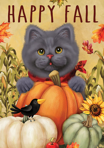 Happy Fall Farm Cat Flag image 1