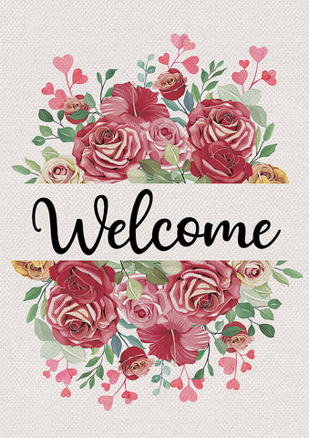 Welcome Heart Flowers Flag image 1