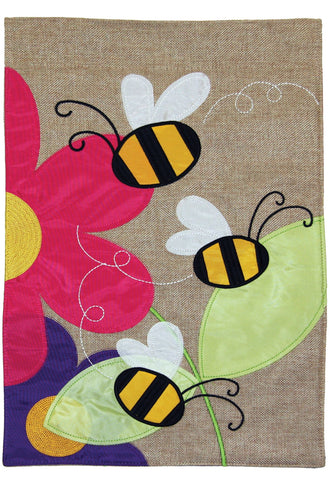 Buzzing Bees Burlap Flag Image