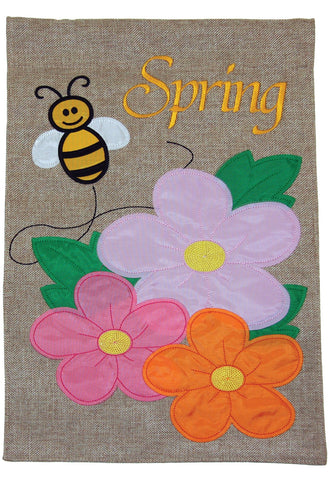Spring Bee Burlap Flag Image