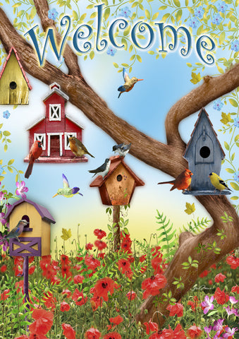 Poppies & Birdhouses Flag image 1