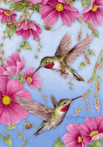 Hummingbirds with Pink Flag image 1