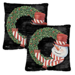 Snowman Wreath Indoor/Outdoor Pillow Case (2-Pack)