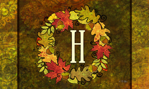 Fall Wreath Monogram H Door Mat image 1