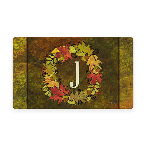 Fall Wreath Monogram J Door Mat image 1