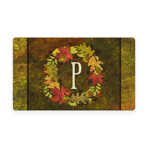 Fall Wreath Monogram P Door Mat image 1
