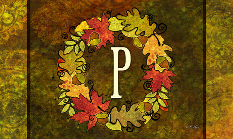 Fall Wreath Monogram P Door Mat image 1