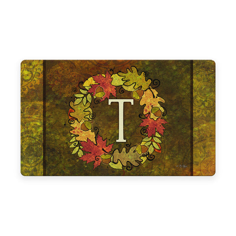 Fall Wreath Monogram T Door Mat image 1