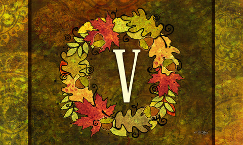 Fall Wreath Monogram V Door Mat image 1