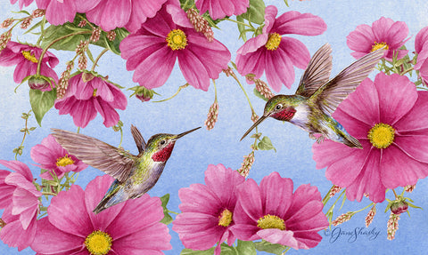 Hummingbirds with Pink Door Mat image 1