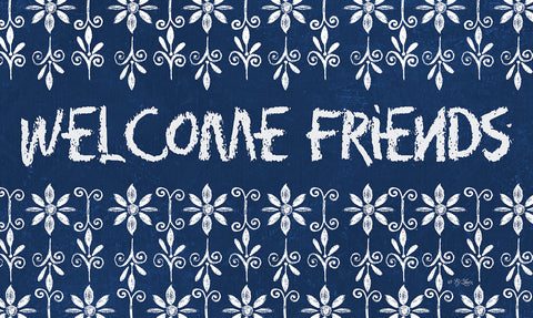 Chalk Flowers Welcome- Blue Door Mat image 1