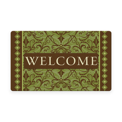 Welcome Damask- Green Door Mat image 1
