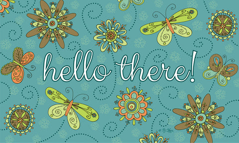 Hello Flowers and Butterflies- Blue Door Mat image 1