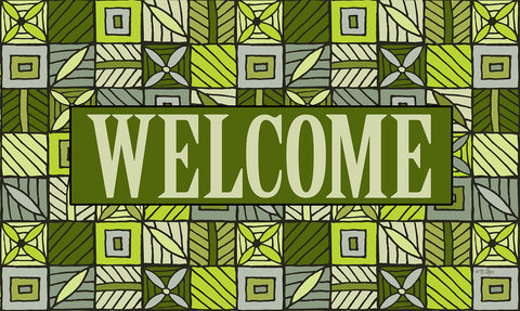 Welcome Floral Checkerboard 4 Door Mat image 1