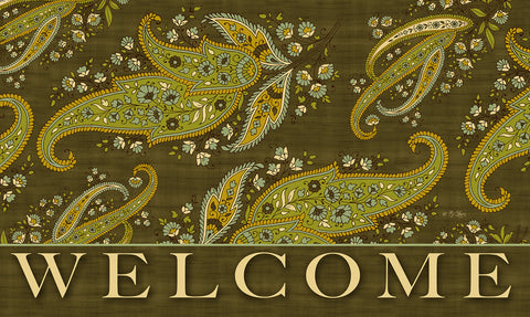 Green Stained Paisley- Welcome Door Mat image 1
