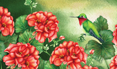 Geraniums and Hummingbird Door Mat image 1