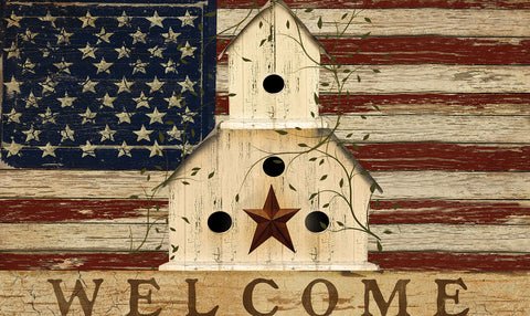 Americana Birdhouse Welcome Door Mat image 1