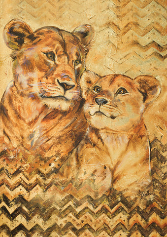 Hand Painted Lioness And Cub Flag image 1
