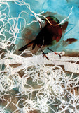 Watercolor White Perch Blackbird Flag image 2