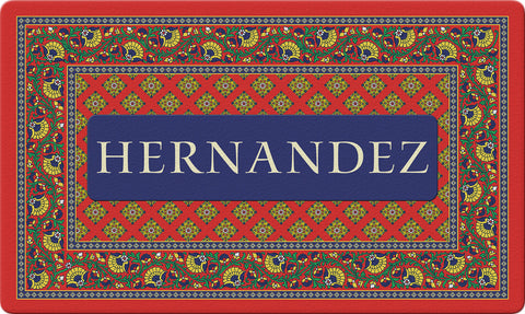French Paisley-Red Personalized Text Doormat Example of Personalization Custom Product Image